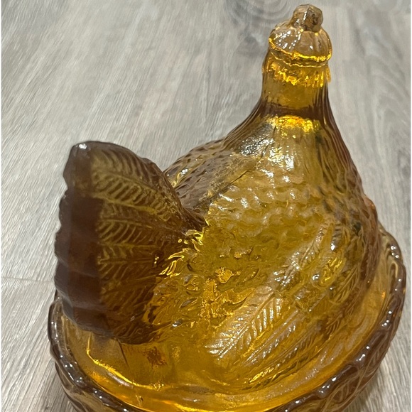Vintage Amber Glass Nesting Hen Chicken Dish L E Smith - Picture 9 of 9